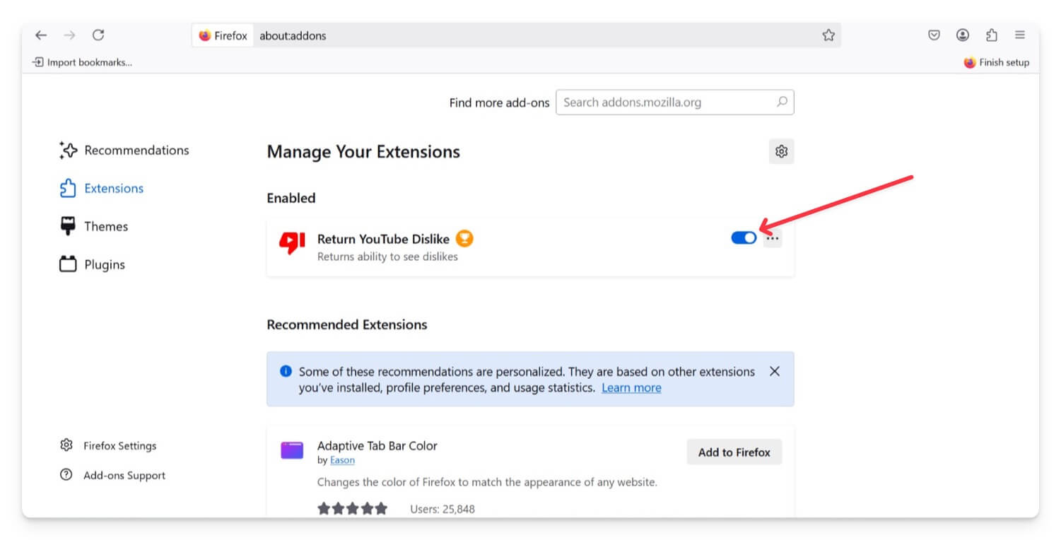 désactiver l'extension indésirable sur le navigateur firefox