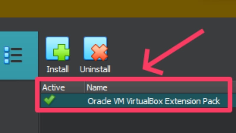 pack d'extension virtualbox chargé