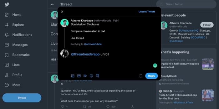 Twitter-Threads mit Thread Reader speichern