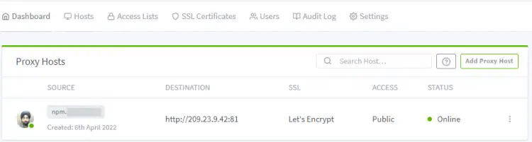 Lista de Proxy Hosts do Nginx Proxy Manager