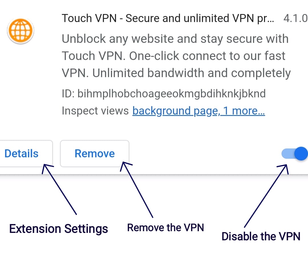 настройки расширения touch vpn