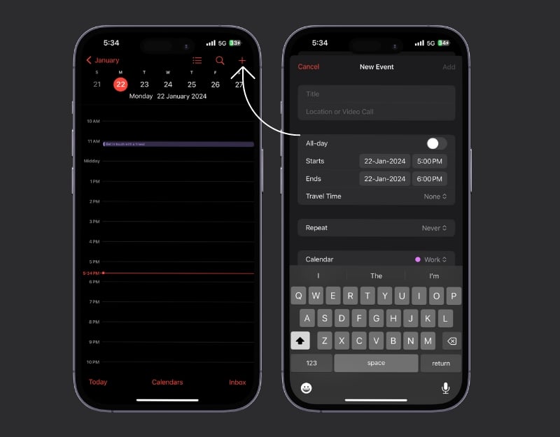 добавить событие в календаре на apple watch