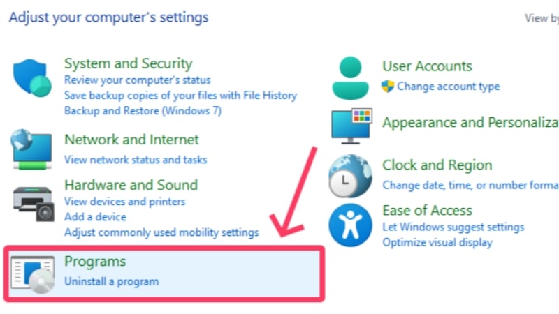 paramètres des programmes windows