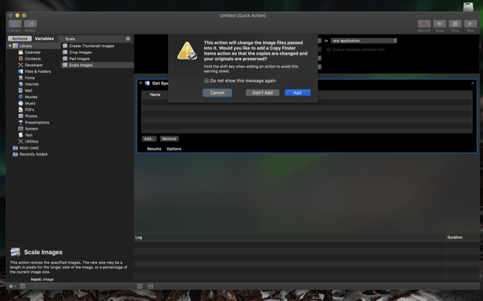 cómo automatizar el cambio de tamaño de imágenes en macos - servicio de automator 8