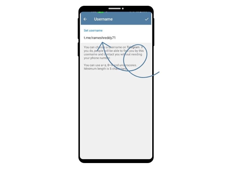 imagen que muestra la configuración del nombre de usuario de telegram