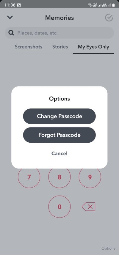 select change or forgot my eyes only passcode