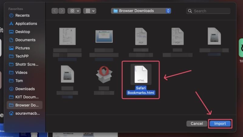 importar archivo de marcadores a safari