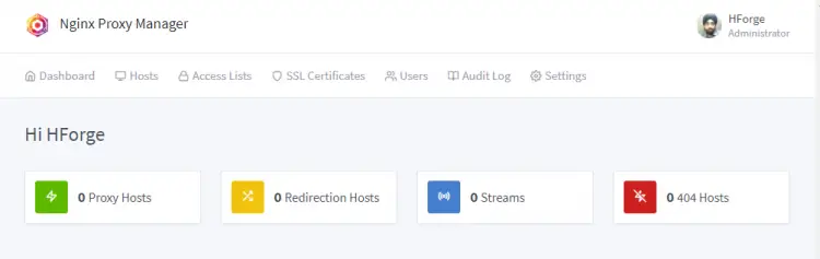 Dashboard do Nginx Proxy Manager