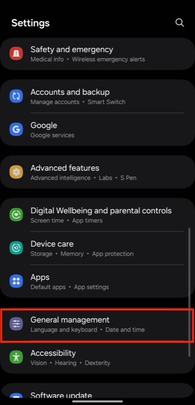pagina delle impostazioni samsung.