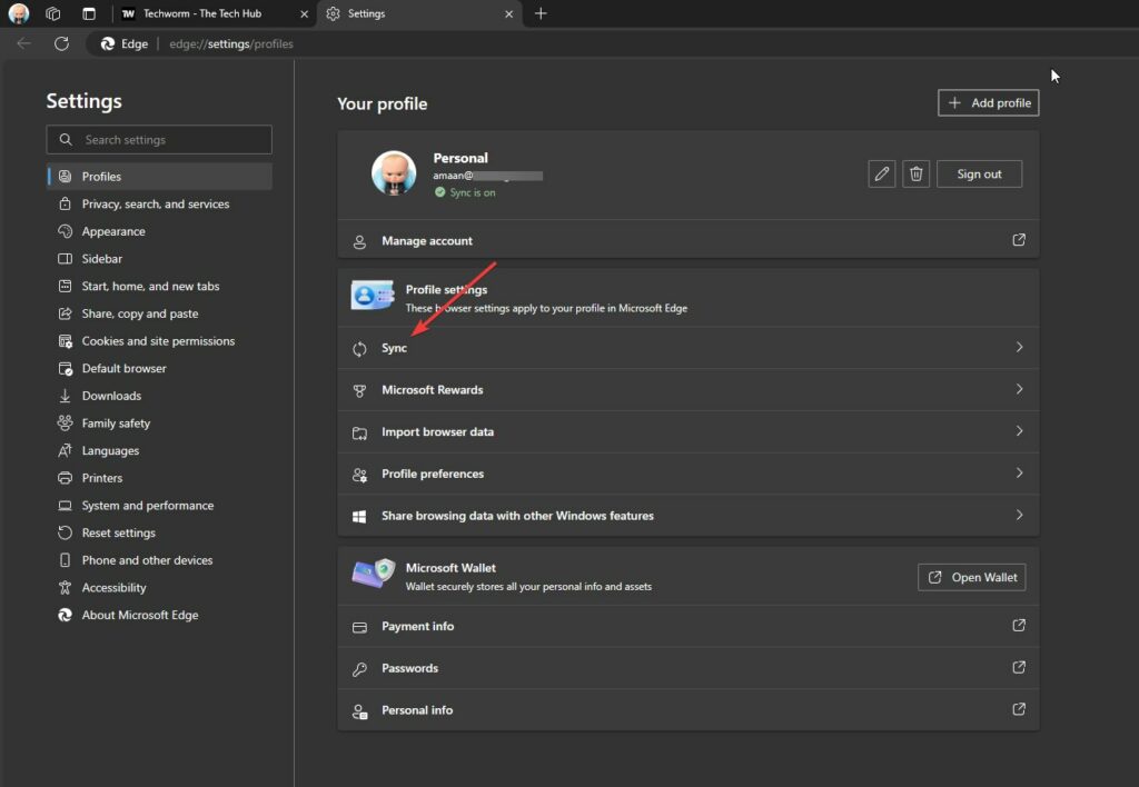 Синхронизация Microsoft Edge на ПК