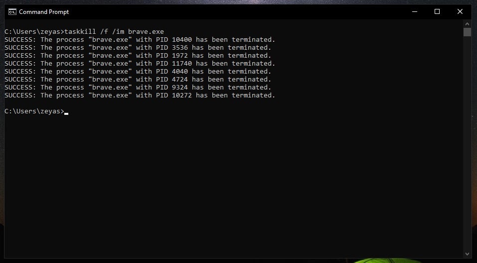 forzar cierre de una aplicación en windows usando el comando taskkill