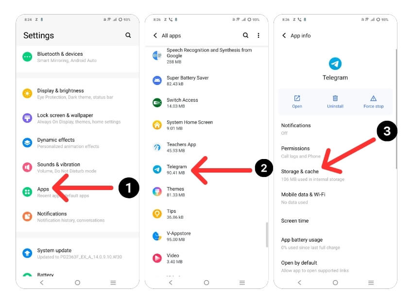 borrar caché de la aplicación telegram