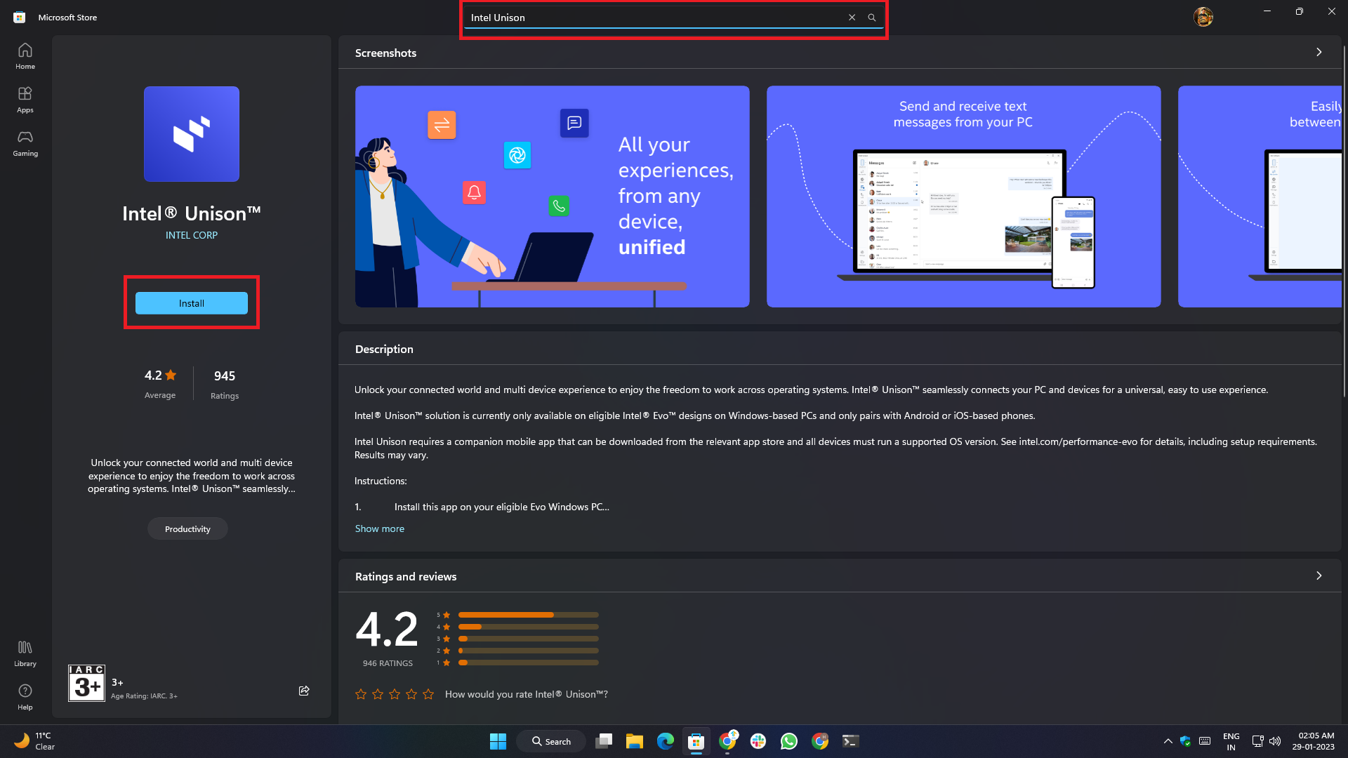 visión general de la aplicación intel unison, configuración y características - página de microsoft store