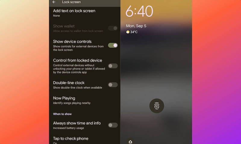 horloge double ligne android 13 écran de verrouillage