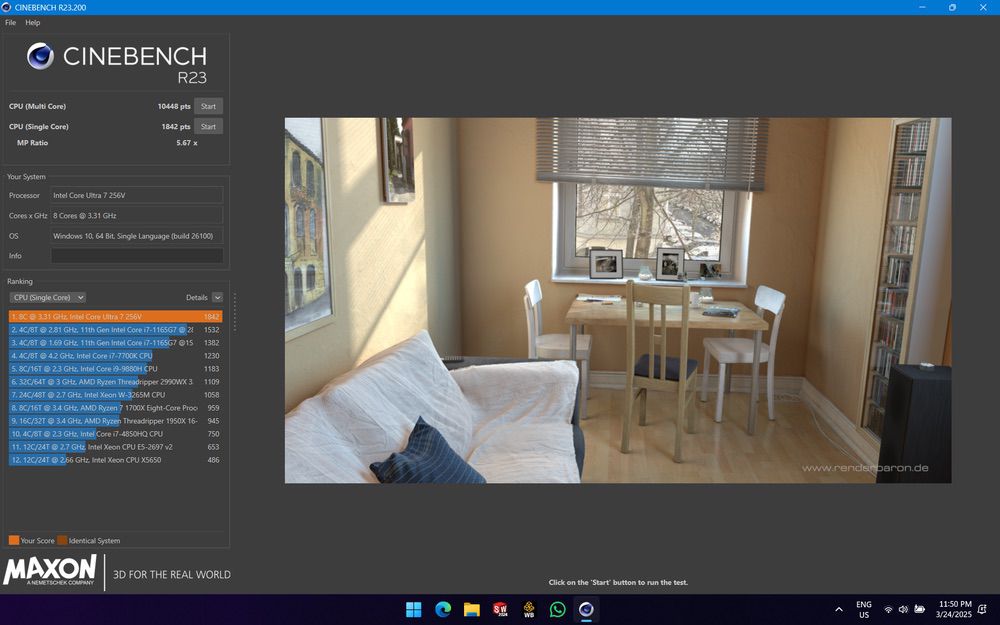 cinebench r23 single + multi core
