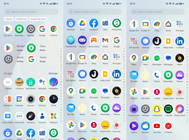 applications préinstallées sur realme 11 et realme 11