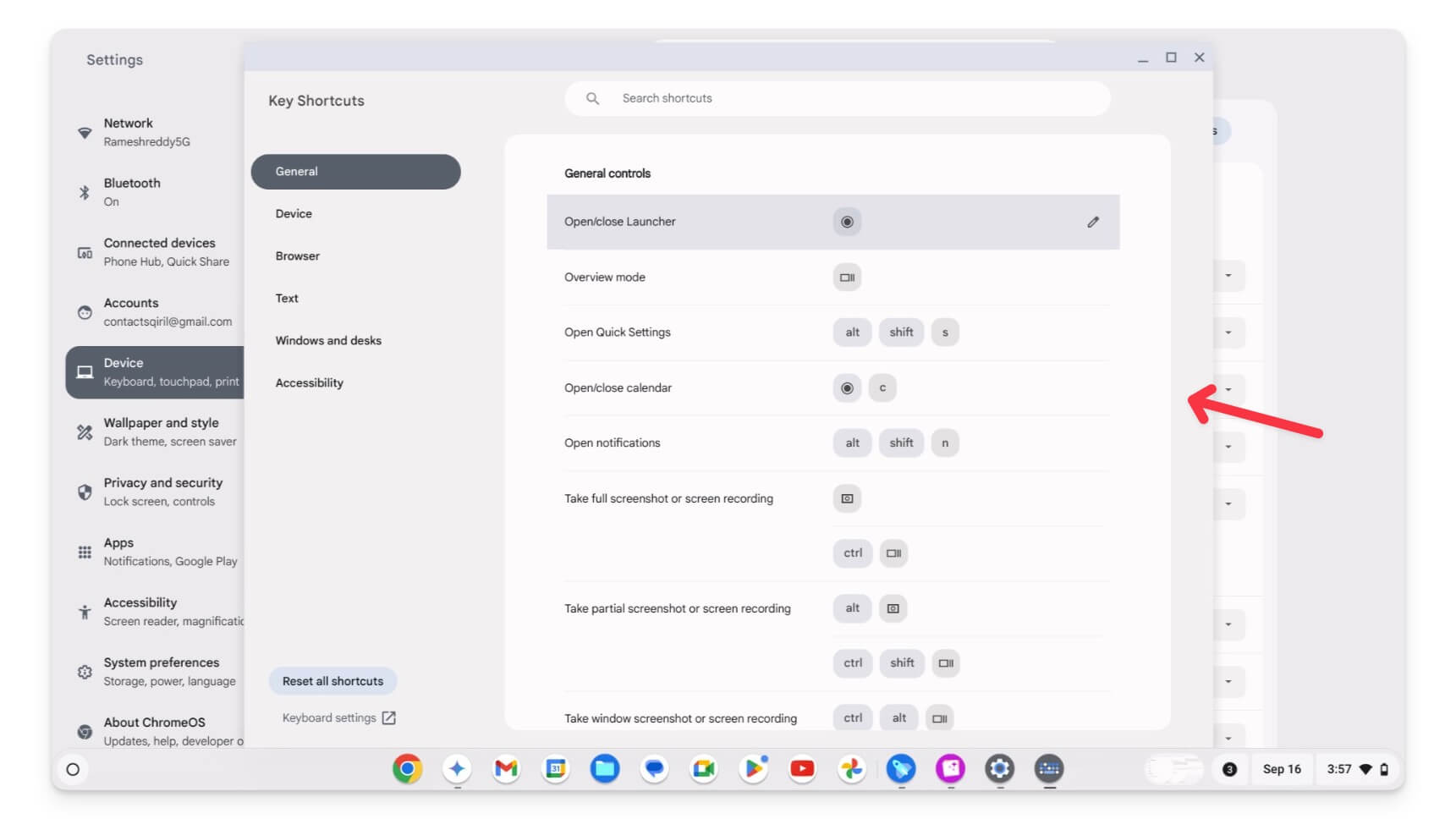 редактор сочетаний клавиш на chromebook