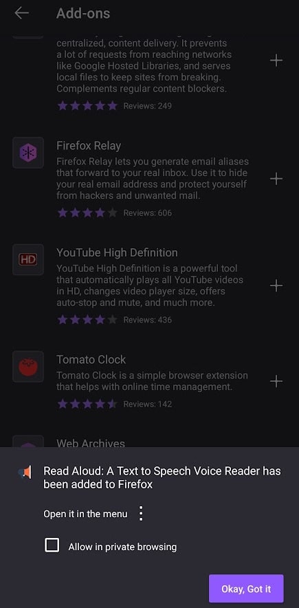 Navegador de Android con extensiones