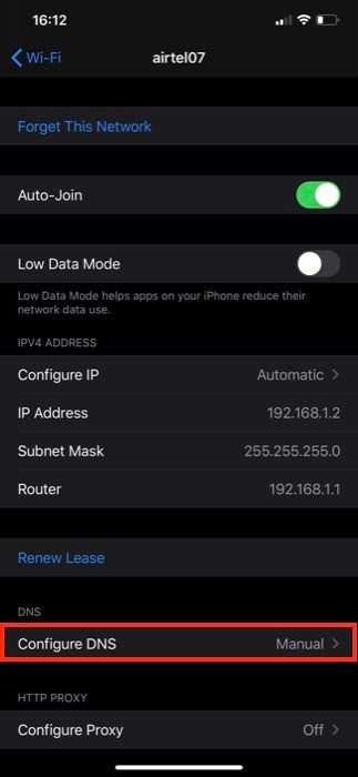 iOSでのDNSサーバー変更