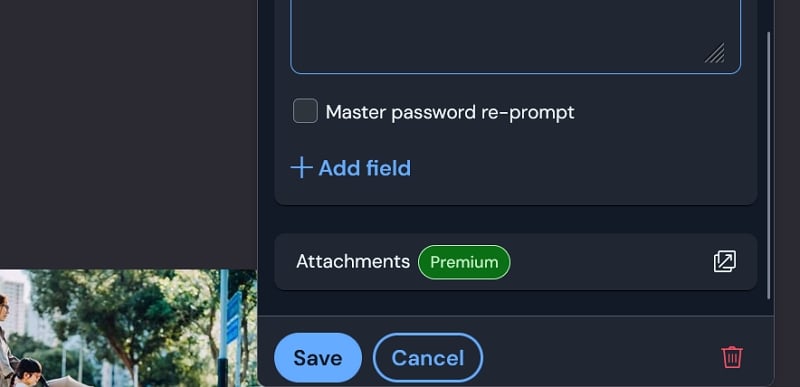 bitwardenパスワードマネージャーの添付ファイル