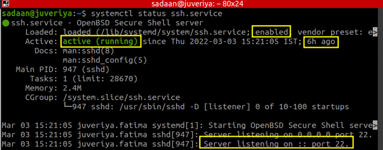 ssh service status
