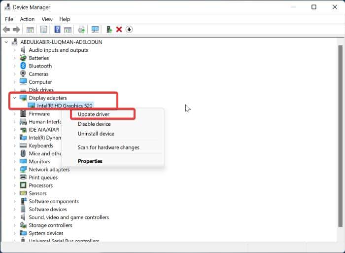 Atualizar driver de vídeo