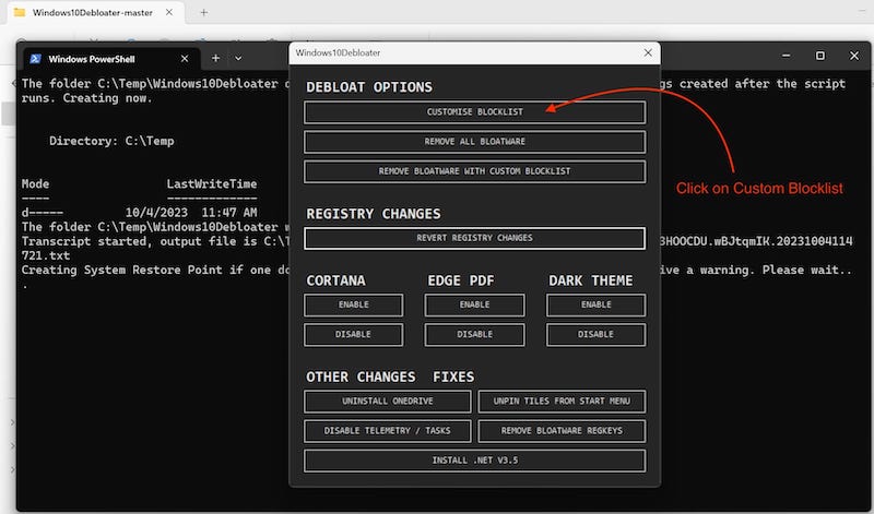 abra a lista de bloqueio personalizada nas opções de desinchaço