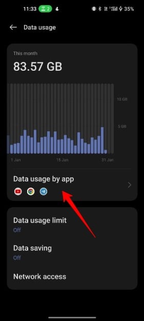 imagem mostrando tela de uso de dados em smartphone Android