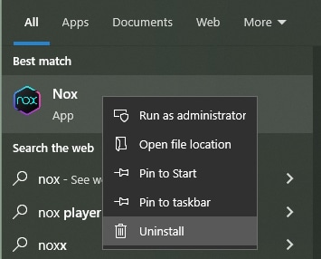 удалить Nox player