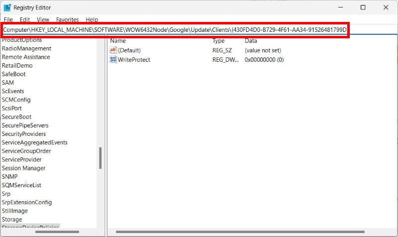 percorso registro per risolvere errore google chrome 1