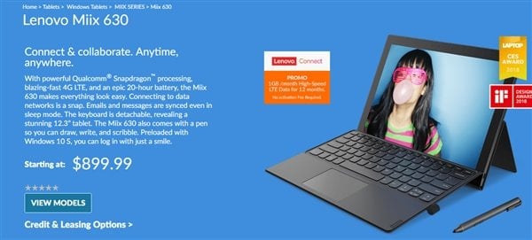 Lenovo Miix 630 Snapdragon 835搭載の常時接続PCが$899.99で発売 - lenovo