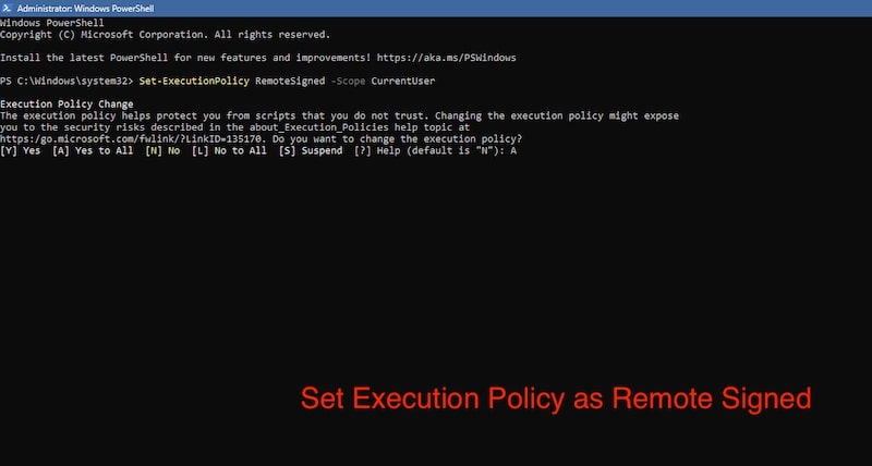 definir política de execução como remote signed 