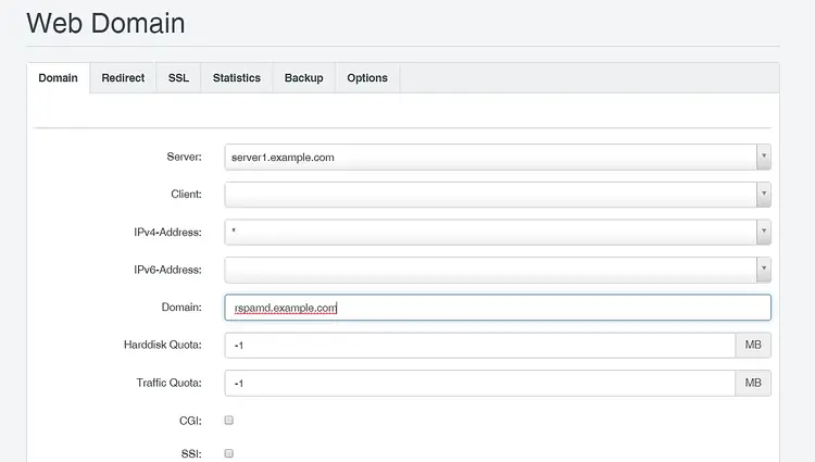 Agregar sitio web para la GUI de Rspamd