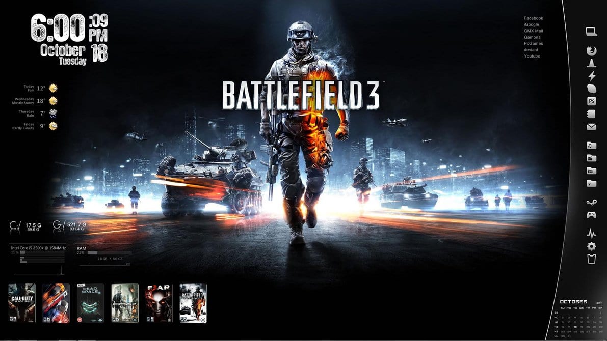 battlefield 3 - mejor skin de rainmeter para PC con windows