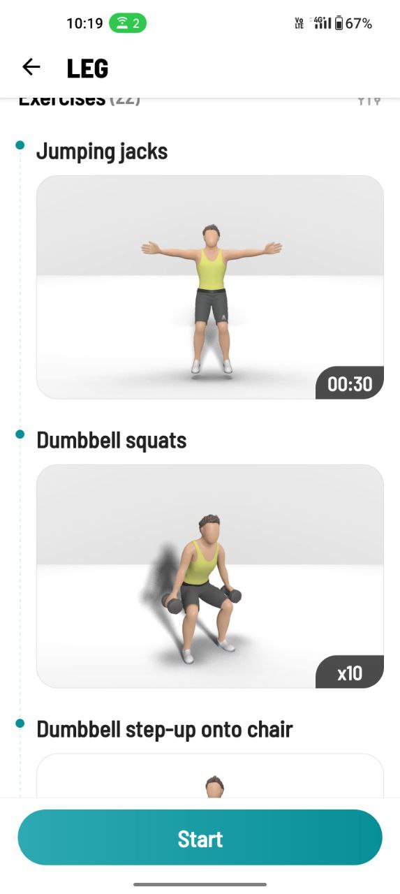 screeshots utilizzo app dumbell workout