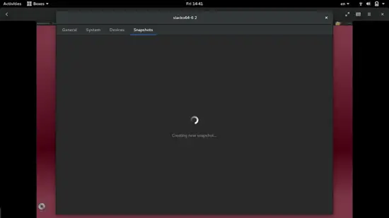 Crear un snapshot en GNOME Boxes
