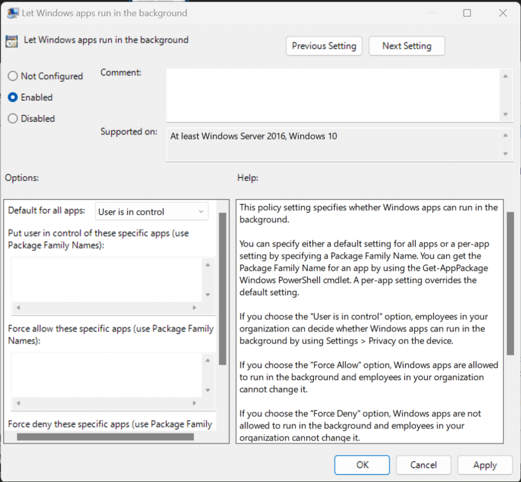 deshabilitar aplicaciones en segundo plano en Windows 11