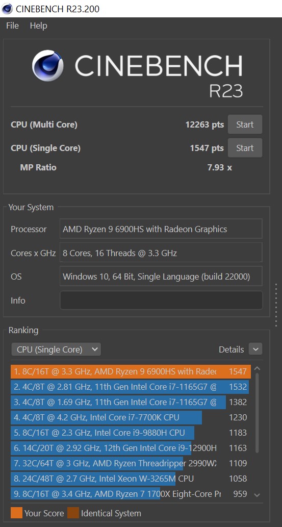 asus rog flow x13 cinebench