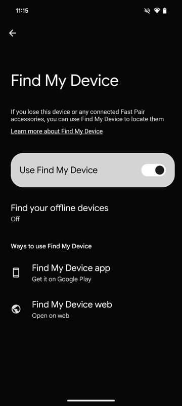 Aktivieren Sie Find My Device auf Android 15.