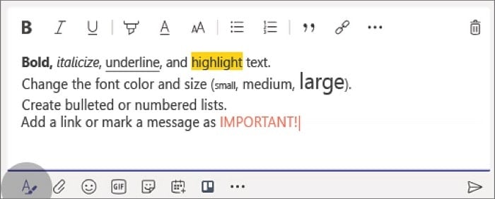 I 15 migliori suggerimenti e trucchi di Microsoft Teams che dovresti conoscere - messaggi in testo formattato di Microsoft Teams