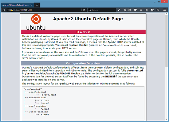 Página predeterminada de Apache en modo https.