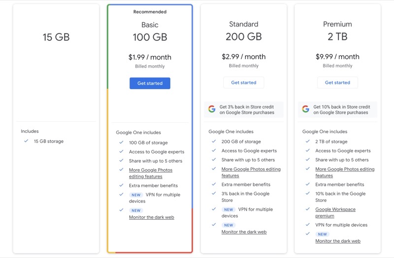 google one plans and pricing