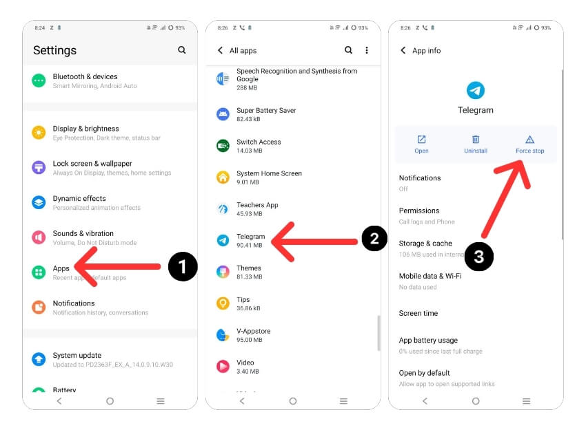 cómo forzar a detener la aplicación telegram en android
