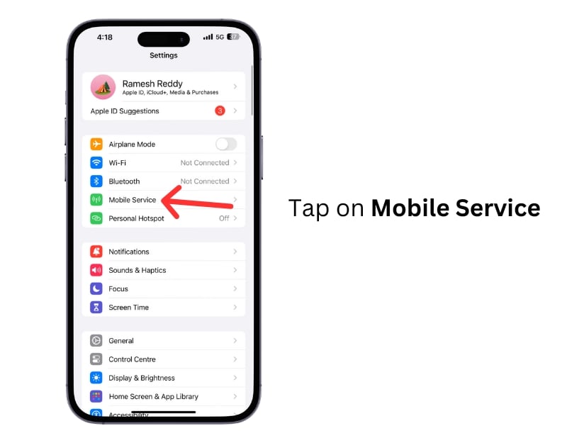 servicio móvil en el iphone