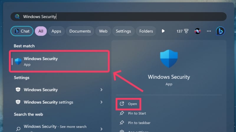 ouvrir la sécurité windows