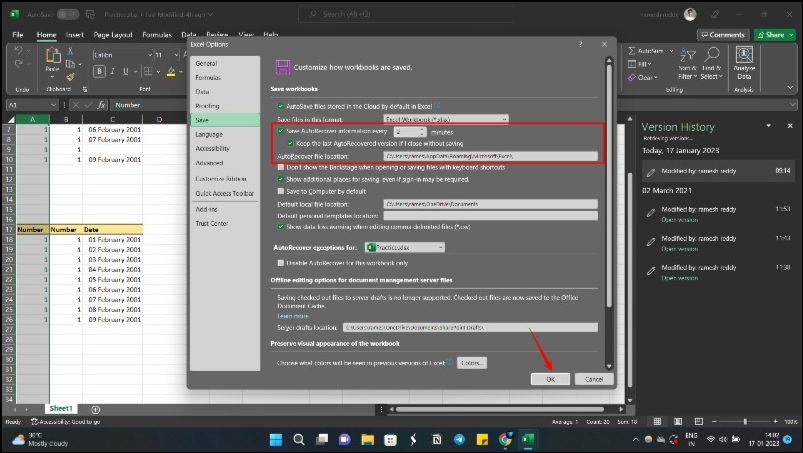 imagem mostrando salvar informações de autorecover a cada