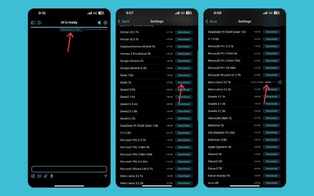 установка новой модели ИИ в приложении on device ai