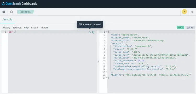 Verifica Connessione Console OpenSearch Dashboards