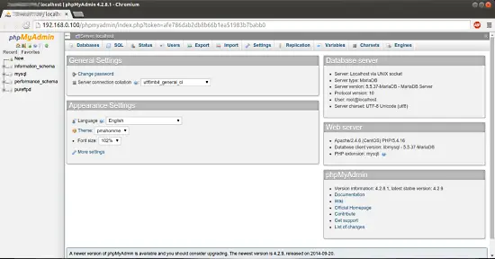 Interface PHPMyAdmin.