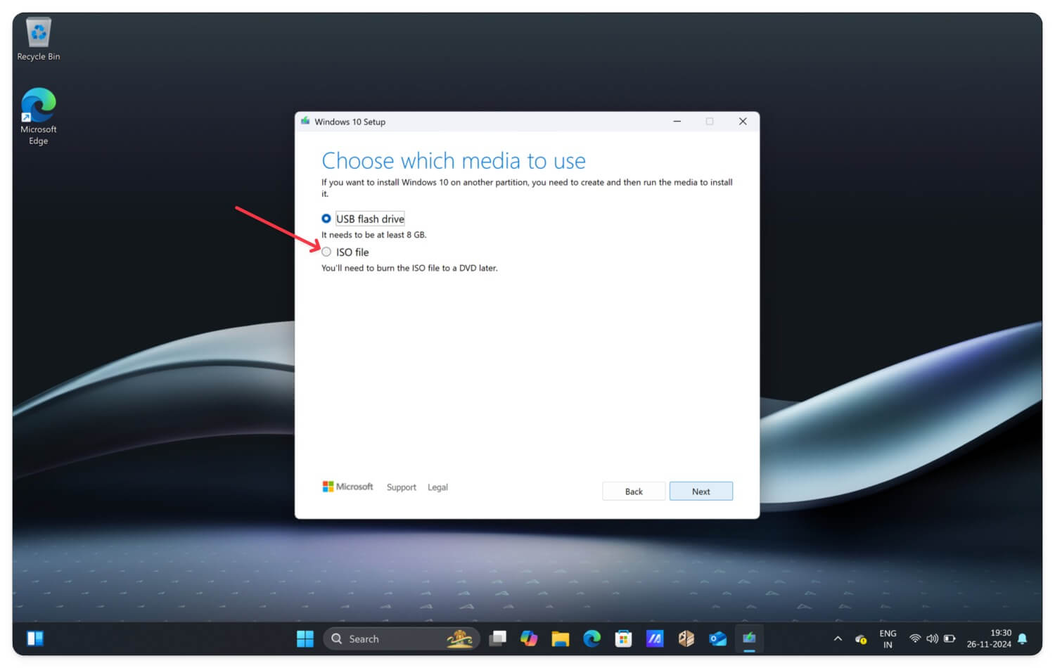 Windows 설치 미디어 ISO 파일 선택